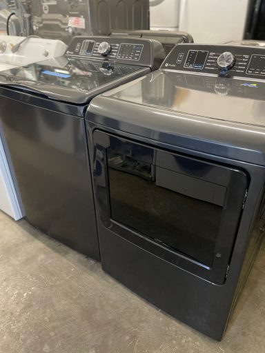 New Black GE PROFILE 5.4 Cu Ft Top Load Washer & Dryer Set